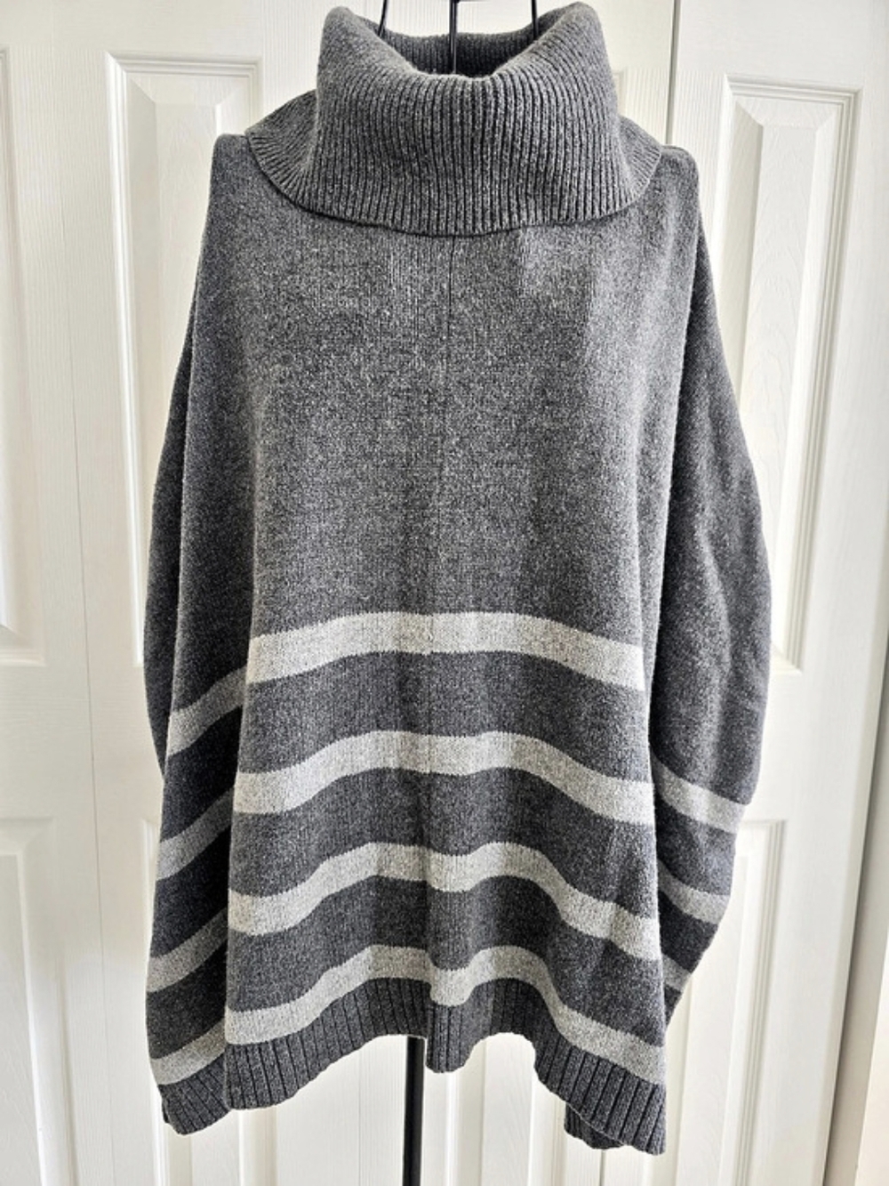 Banana Republic Gray Striped Cowl Neck Poncho Sweater Medium